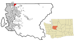 Location of Woodinville in King County and Washington