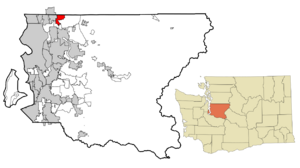 Location of Woodinville in King County and Washington