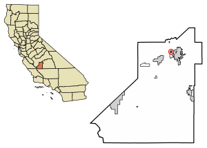 Location of Grangeville in Kings County, California.