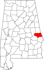 Map of Alabama highlighting Lee County