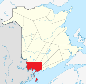 Map of New Brunswick highlighting Charlotte County