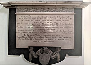 Memorial plaque, Sir Richard Sullivan, St Nicholas Church, Thames Ditton