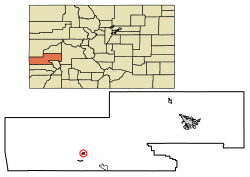 Location of Nucla in Montrose County, Colorado.