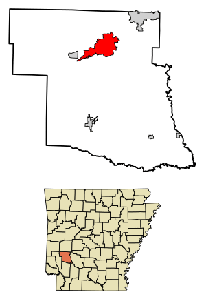Location of Kirby in Pike County, Arkansas.