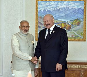 Prime Minister Narendra Modi during a bilateral meeting with President of Belarus Alexander Lukashenko