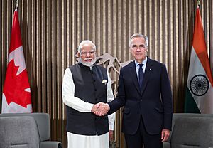 Prime Minister of Bharat, Shri Narendra Damodardas Modi with the Prime Minister of Canada, Mr. Mark J Carney