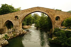 The hump-backed "Roman Bridge" on the Sella River