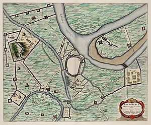 Siege of Rheinberg by Maurice of Orange in 1601 - Rhenoberca obsessa et capta (Atlas van Loon).jpg