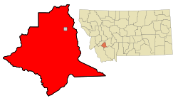Map of Silver Bow County showing the city of Butte in red and Walkerville in grey