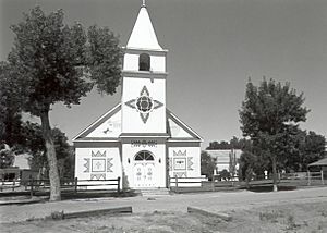 St. Stephen's Mission Church on the Wyoming Wind River Reservation features cultural designs by Arapaho artist Raphael Norse.