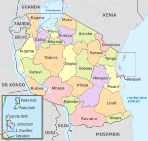 Tanzania, administrative divisions - de - colored (+details)