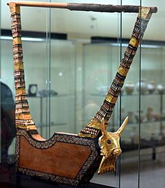 The Queen's gold lyre from the Royal Cemetery at Ur. C. 2500 BCE. Iraq Museum
