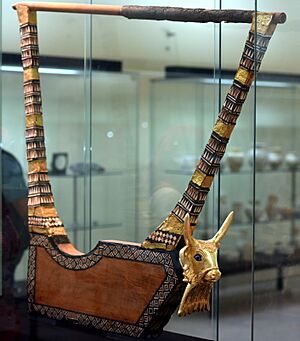 The Queen's gold lyre from the Royal Cemetery at Ur. C. 2500 BCE. Iraq Museum