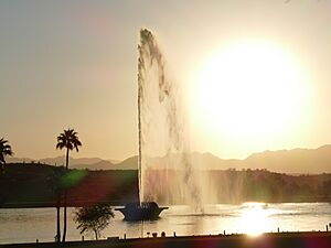 The fountain in morning sun.