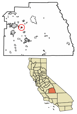 Location of Exeter in Tulare County, California.