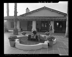 Uclalat 1429 b257 95950CW Know Your City No.78 Memorial fountain and courtyard of Campo de Cahuenga, Calif