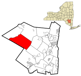 Location of Denning within Ulster County and the state of New York