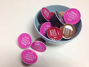 Vista cenital de un surtido de cápsulas Nescafé Dolce Gusto