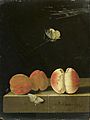 Adriaen Coorte - Still life with peach and two apricots - sold 1-dec-2009