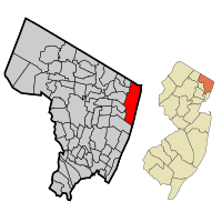 Map highlighting Alpine's location within Bergen County. Inset: Bergen County's location within New Jersey