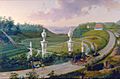 COLLECTIE TROPENMUSEUM Olieverfschildering voorstellend de grote postweg bij Buitenzorg TMnr 1012-1