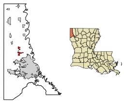 Location of Blanchard in Caddo Parish, Louisiana.