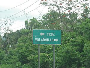 Sign for barrio Voladoras and barrio Cruz in Moca