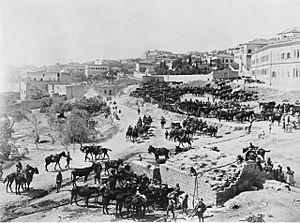 Cavalry watering at Mary's Well in Nazareth 1918 (AWM image B00273).jpg