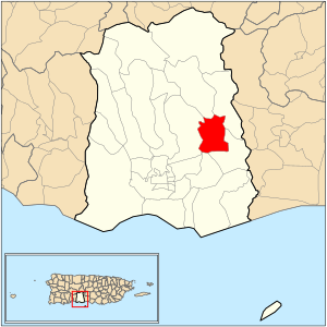 Location of barrio Cerrillos within the municipality of Ponce shown in red