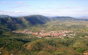 Panoramic view overlooking Cilleros, Spain