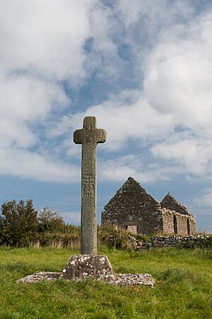 Clonca High Cross West Face and Church 2014 09 09