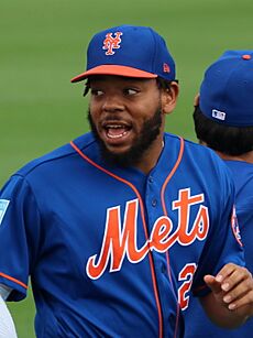 Dom Smith during warmups, March 3, 2019 (cropped)