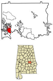 Location of Coosada in Elmore County, Alabama.