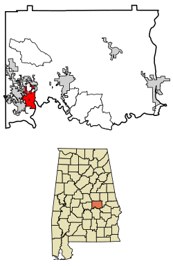 Location of Coosada in Elmore County, Alabama.
