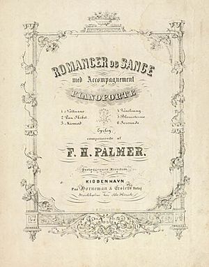 Forsiden til femte bind af Emma Hartmanns (Frederik Palmers) romancer, 1853