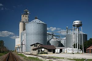 Grain elevators and water tower in Royal, IL