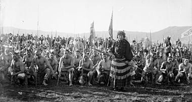 Haka party, waiting to perform for Duke of York in Rotorua, 1901 - cropped