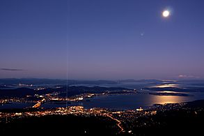 Hobart moonrise from Mt Wellington