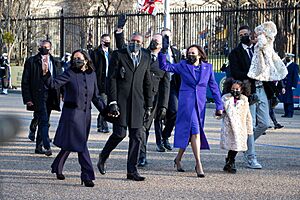 Kamala Harris and her family walk to the White House, January 2021