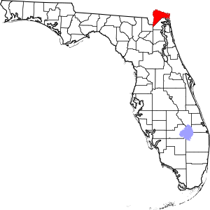 Map of Florida highlighting Nassau County