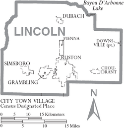 Map of Lincoln Parish Louisiana With Municipal Labels