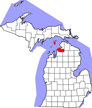 Map of Michigan highlighting Charlevoix County