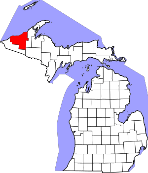 Map of Michigan highlighting Ontonagon County
