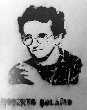 Stencil graffiti in Barcelona featuring Bolaño (2012)