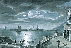The-Harbour-And-The-Cobb,-Lyme-Regis,-Dorset,-By-Moonlight
