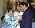 The President, Smt. Pratibha Devisingh Patil presenting the Padma Vibhushan to Shri Lakshmi Niwas Mittal at Civil Investiture-II Ceremony, at Rashtrapati Bhavan, in New Delhi on May 10, 2008