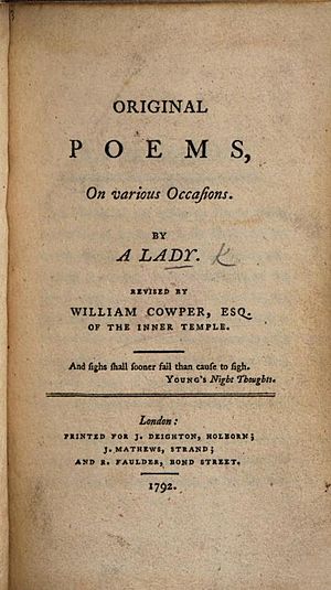 Title page of Frances Maria Cowper Original Poems 2nd ed 1807