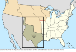 Map of the change to the United States in central North America on December 29, 1845