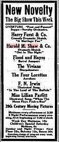Vaudeville show billing in Kansas newspaper, 1908
