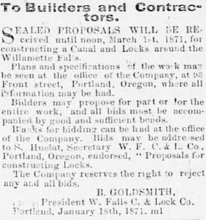 Willamette locks bid solicit 1871
